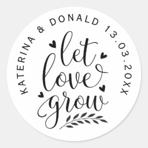 Rond Laisser l'amour grandir Mariage graines Sticker ro