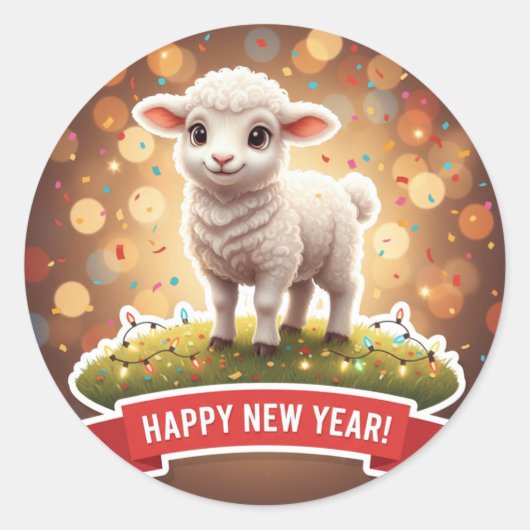 Rond Lamb New Year Confetti Sticker (Devant)