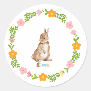 Rond Lapin de Pâques avec Sticker Fleurs