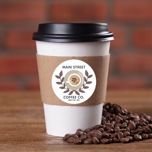 Rond Laurel and Coffee Cup Small Business Sticker