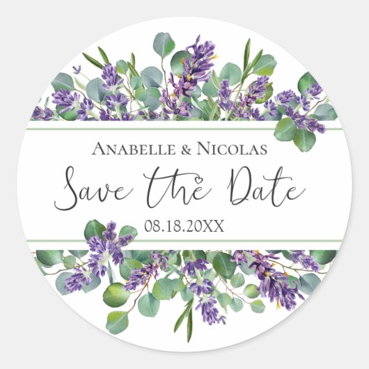 Rond Lavender Eucalyptus Enregistrer la date Sticker (Devant)