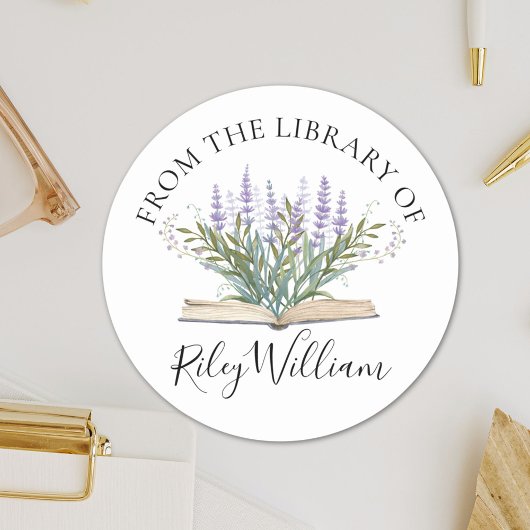 Rond Lavender Flower Grow From Book Boplate Sticker