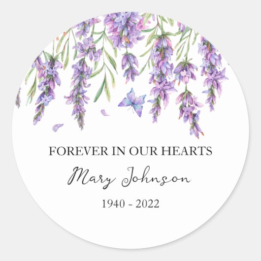 Rond Lavender Memorial Funeral Classic Round Sticker (Devant)