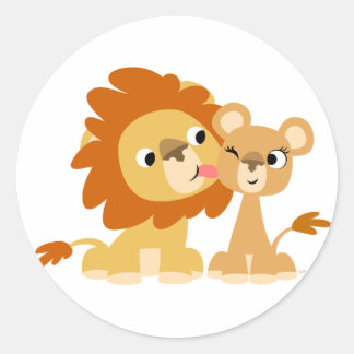 Rond Le Kiss : Joli Sticker Lion Couple Cartoon