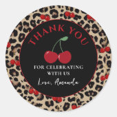 Rond Leopard Cheetah Cherry Birthday Sticker (Devant)