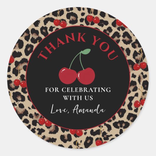 Rond Leopard Cheetah Cherry Birthday Sticker (Devant)