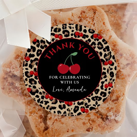 Rond Leopard Cheetah Cherry Birthday Sticker