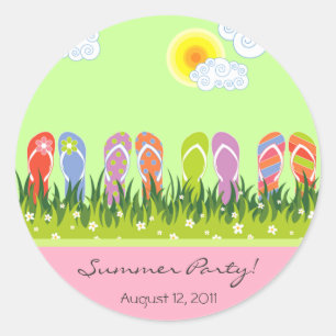 Rond Les Flip Flops S'Amusent Dans Le Sticker Sun Summe