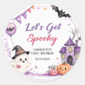 Rond Let's Get Spooky Halloween Birthday Sticker (Devant)