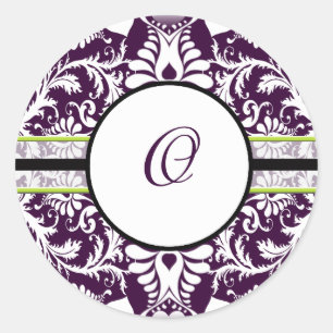 Rond LETTRE D'AUTRE Sticker initial pourpre Damask O Ma