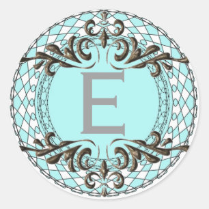 Rond Lettre monogramme E Sticker bleu/Sceau d'enveloppe