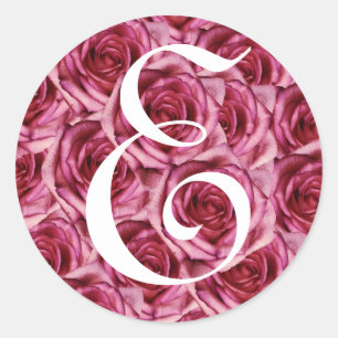 Rond LETTRE MONOGRAPHIQUE E Sticker Roses Rose