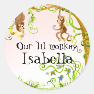 Rond Lil Monkey, Sticker Baby shower fille