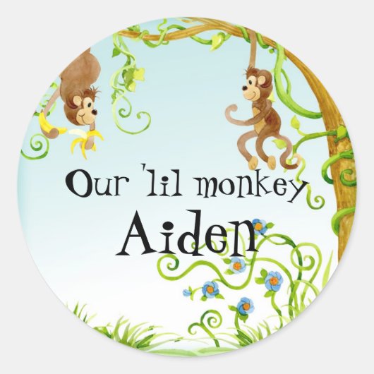 Rond Lil Monkey, Sticker Baby shower garçon (Devant)
