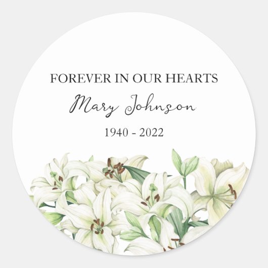 Rond Lily Memorial Funeral Classic Round Sticker (Devant)