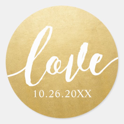 Rond Love Script Gold Favoriser Sticker avec date (Devant)