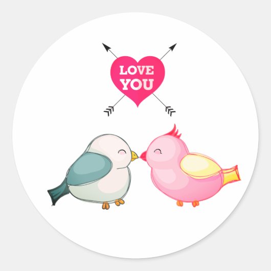 Rond Love You Blue Birds Sticker (Devant)