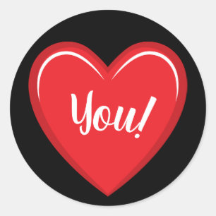 Rond Love You Red Heart Sticker sur Solid Black