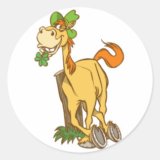 Rond Lucky Cartoon Horse sur Sticker St Patrick's Day
