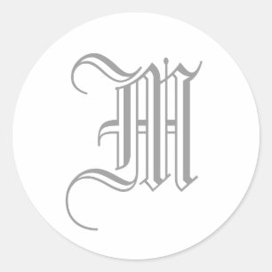 Rond M Lettre Monogramme Sticker Gris Vieux Anglais
