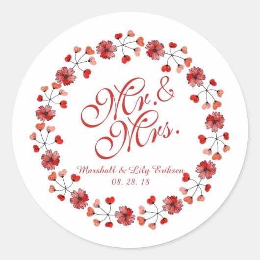 Rond M. & Mme Elegant Floral Mariage | Sticker (Devant)