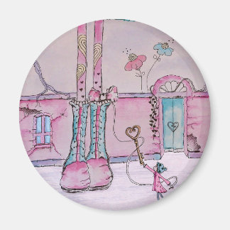 Rond magneet met illustratie van een grillig meisj