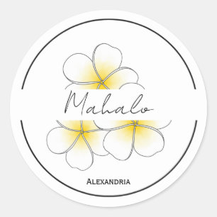 Rond Mahalo merci plumeria sticker personnalisable