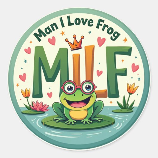 Rond Man I Love Frog (MILF) - Sticker à la grenouille m (Devant)