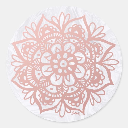 Rond Mandala rose Gold sur Sticker Marbre blanc (Devant)