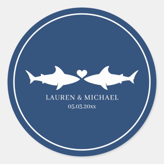 Rond Mariage de requin avec des noms Sticker ovale (Devant)