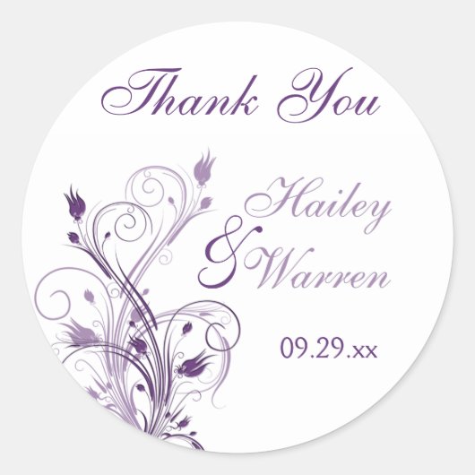 Rond Mariage floral violet et blanc Favoriser Sticker (Devant)
