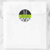 Rond Mariage vert Apple Monogramme Date Damask Sticker (Sac)