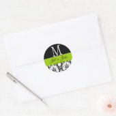 Rond Mariage vert Apple Monogramme Date Damask Sticker (Enveloppe)