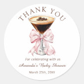 Rond Martini Pink Baby Shower Thank you Sticker (Devant)