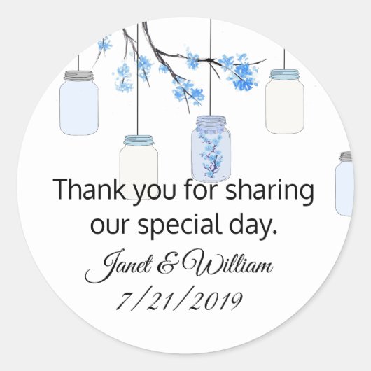 Rond Mason Jar sur Flower Tree Wedding Faveur Sticker (Devant)