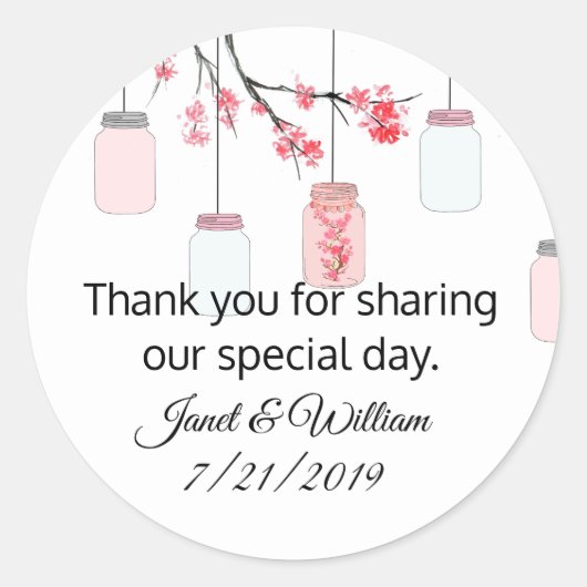 Rond Mason Jar sur Flower Tree Wedding Favor Sticker (Devant)