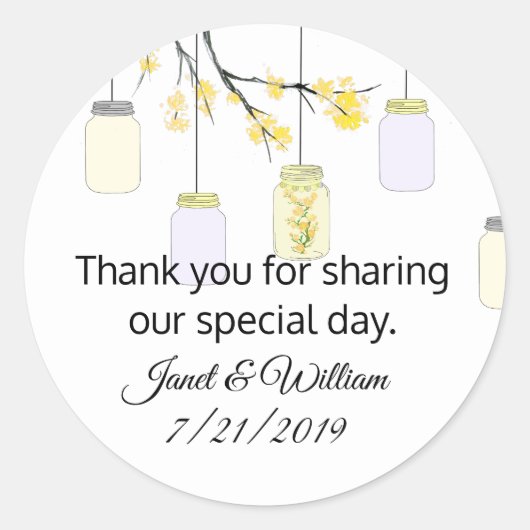 Rond Mason Jar sur Flower Tree Wedding Favor Sticker (Devant)