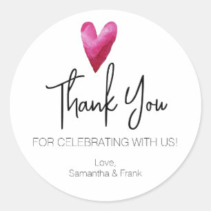 Rond Merci Aquarelle Coeur Classic Arrondi Sticker