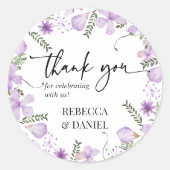 Rond Merci Floral Violet Mariage Favor Sticker (Devant)
