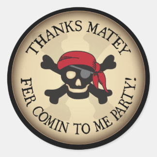 Rond Merci Matey Pirate Skull Sticker Merci