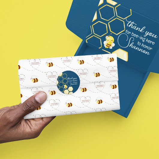 Rond Merci pour l'abeille ici Sticker Baby shower