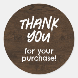 Rond Merci pour votre Sticker d'achat Faux Wood