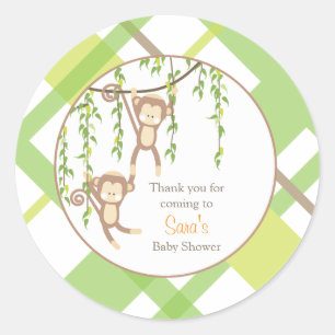 Rond Merci Sticker Baby shower Twin Monkeys