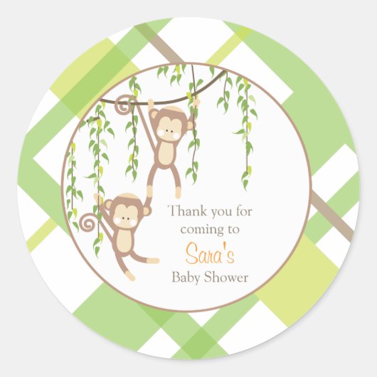 Rond Merci | Sticker Baby shower Twin Monkeys (Devant)