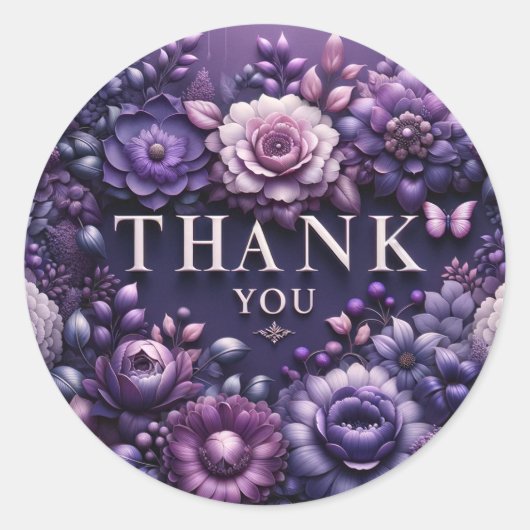 Rond Merci" Sticker - Conception Florale Violet (Devant)