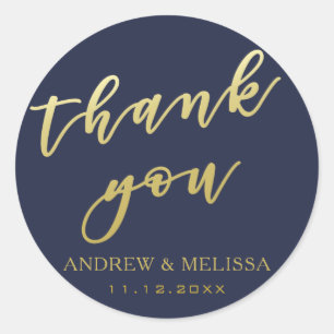 Rond Merci   Sticker Mariage de script Navy & Gold