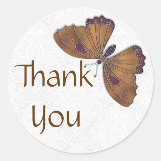 Rond Merci Sticker Papillon Brocade brun (Devant)