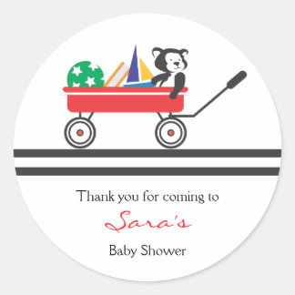 Rond Merci | Sticker pour Baby shower Little Red Wagon