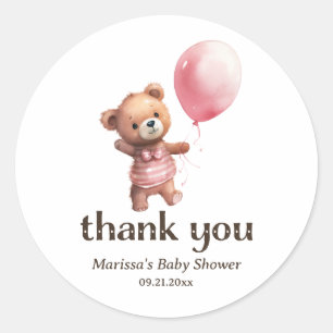 Rond Merci Teddy Bear Girl Baby shower Sticker