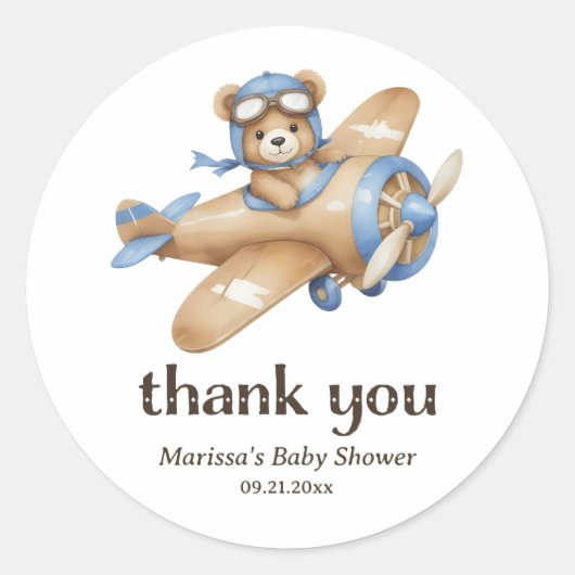 Rond Merci Teddy Ours Pilote Baby Boy Douche Sticker (Devant)